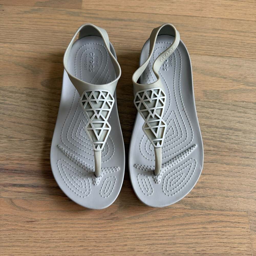 Crocs Serena Embellish Women's Gray Thong Sandals Size 8